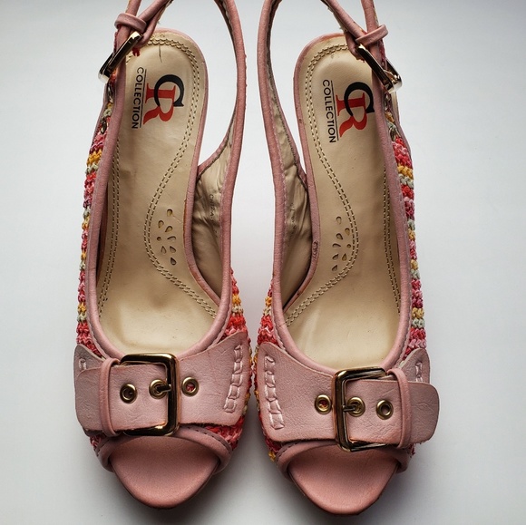 CR Collection Pink Candy Weave Buckle Pumps Sz 7.5 - Picture 3 of 8